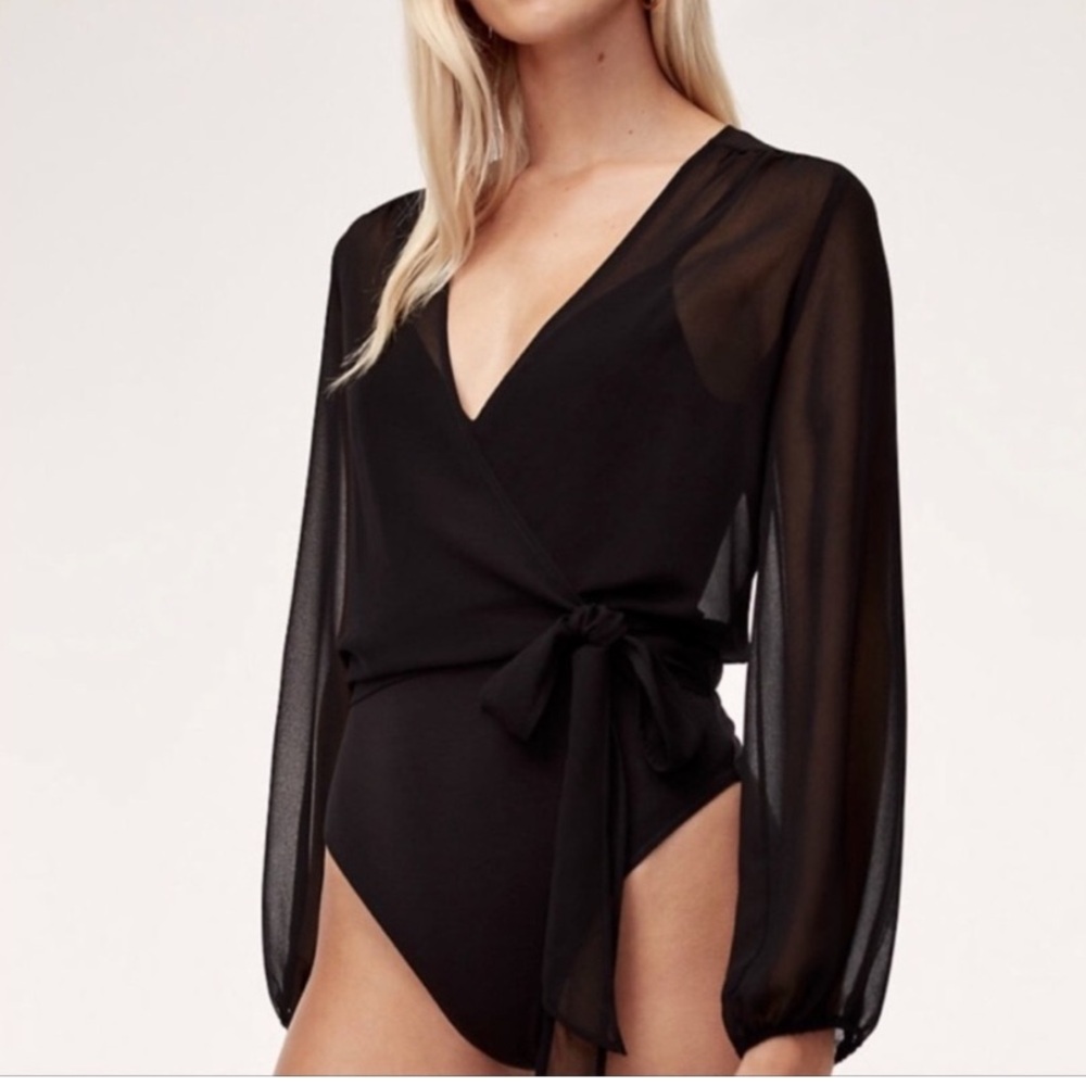 Aritzia Wilfred Astor Chiffon Wrap Bodysuit